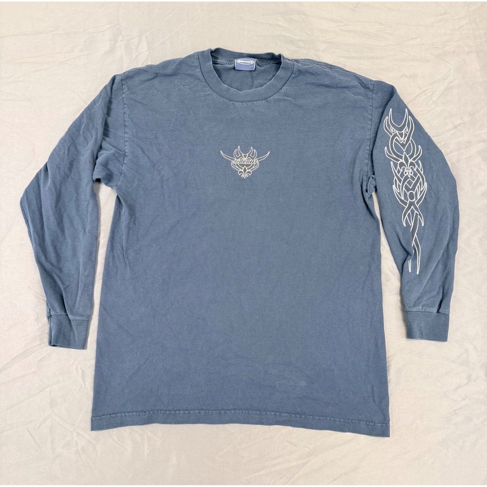 Sideout Vintage 90s Skeleton Dragon Tribal Long Sleeve T-Shirt Navy Blue Large